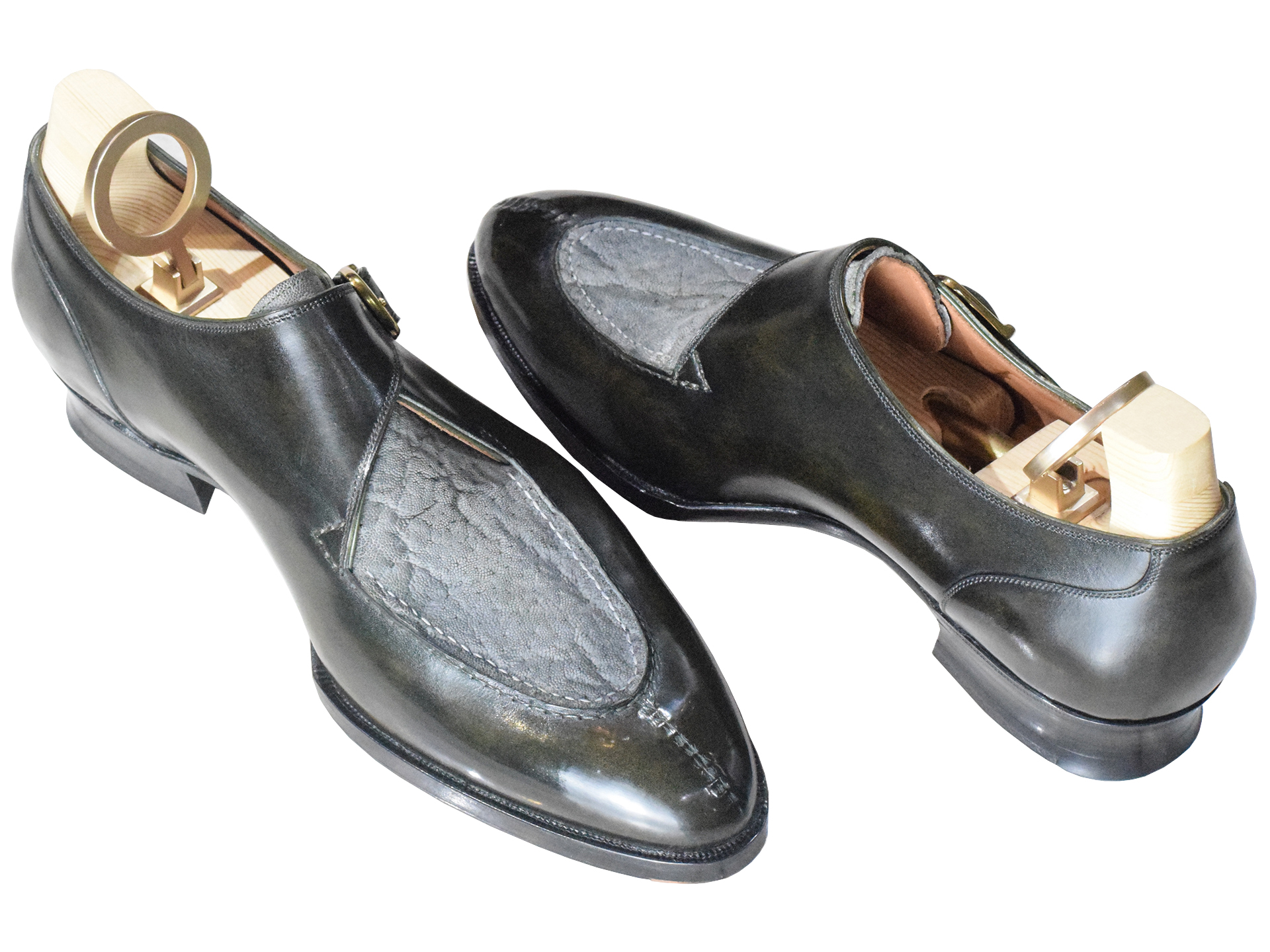 MTO Single monkstrap split toe shoes - Elephant leather