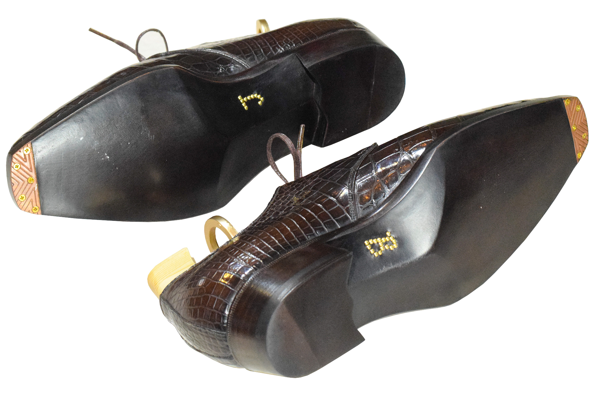MTO Derby Plain toe shoes 3 eyelets - Crocodile leather