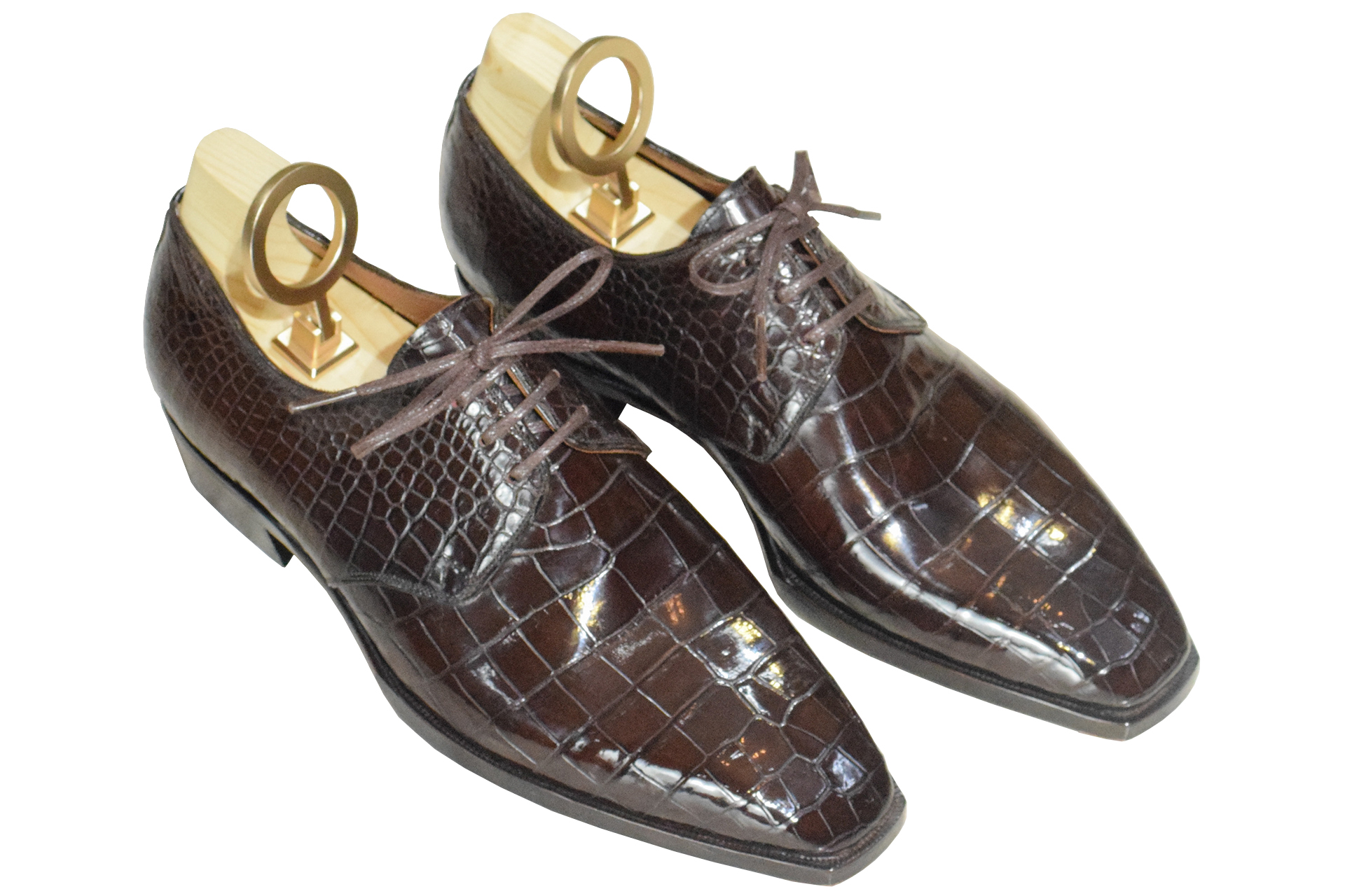 MTO Derby Plain toe shoes 3 eyelets - Crocodile leather