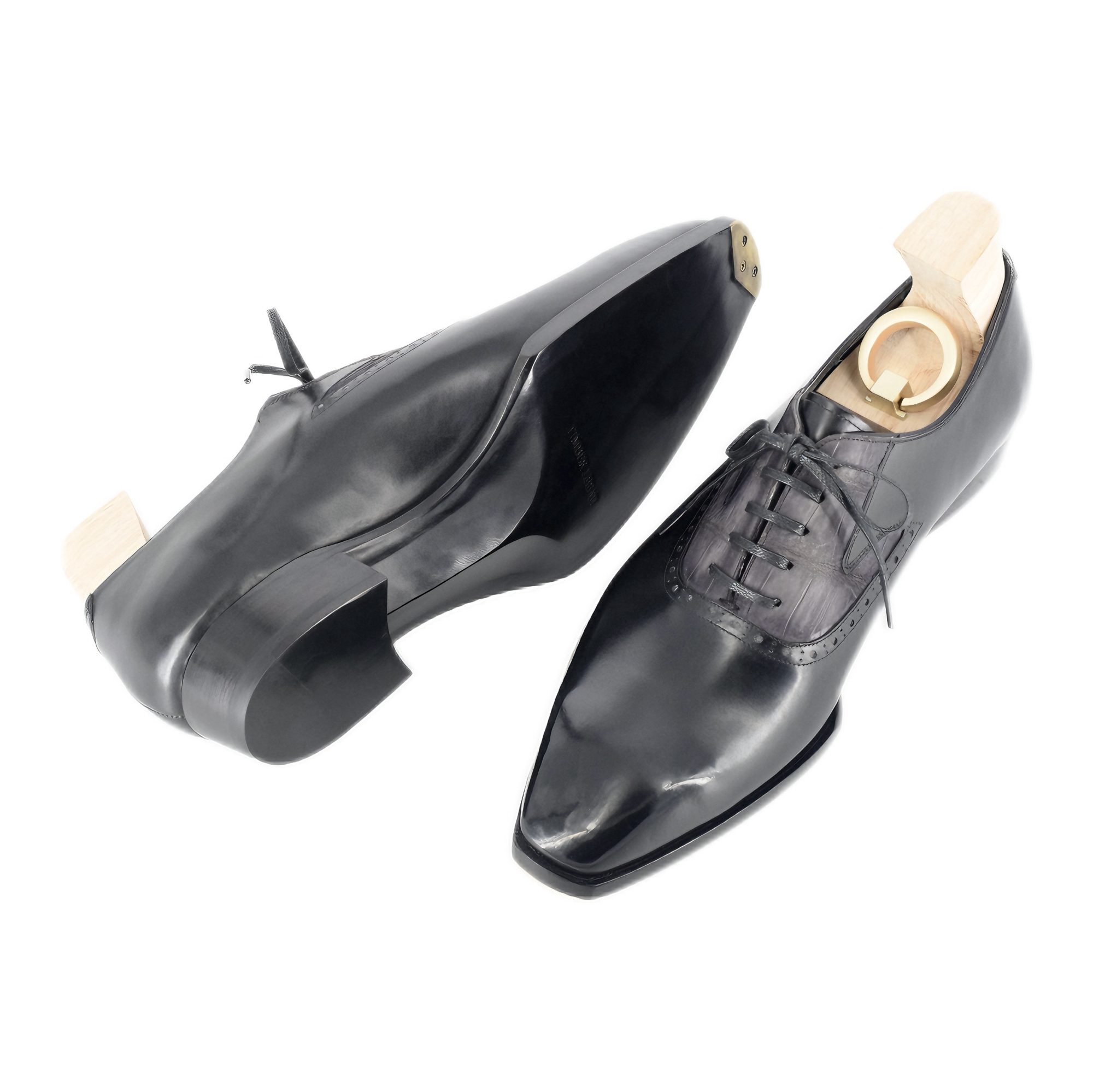 MTO Swan neck Adelaide Plain Toe Shoes – Nubuck Crocodile Leather