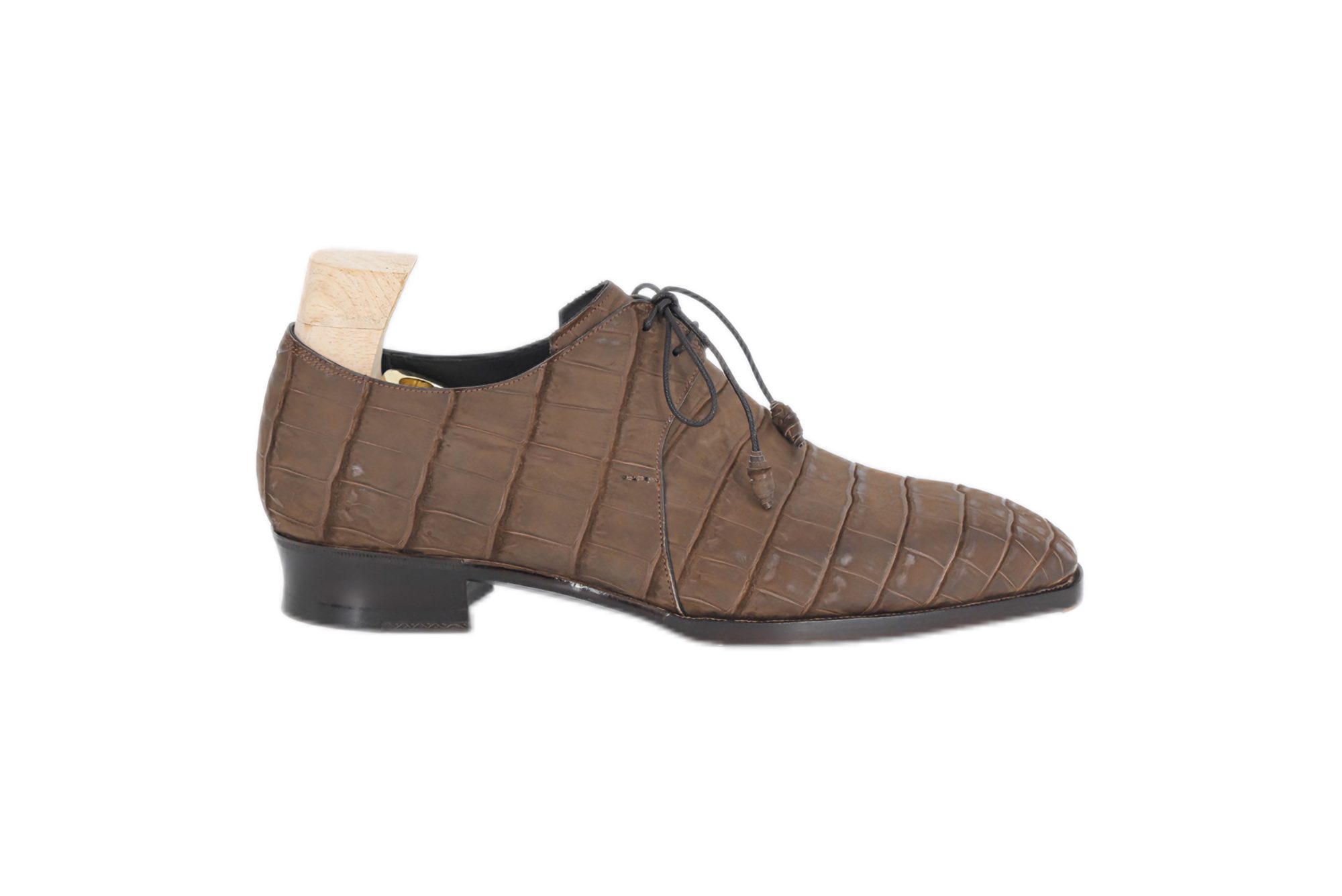 MTO Derby Plain Toe shoes 2 eyelets - Nubuck Crocodile Leather