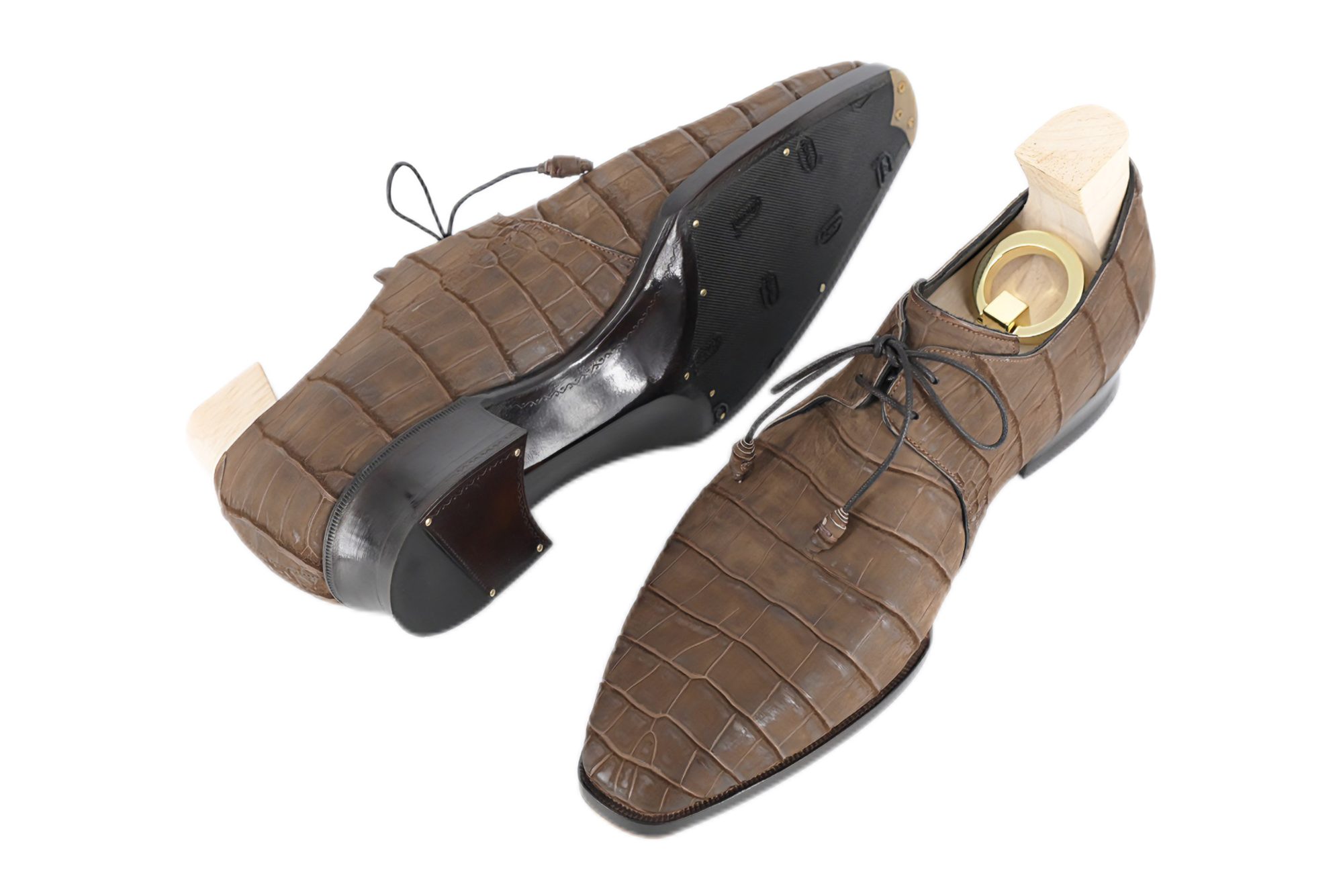 MTO Derby Plain Toe shoes 2 eyelets - Nubuck Crocodile Leather