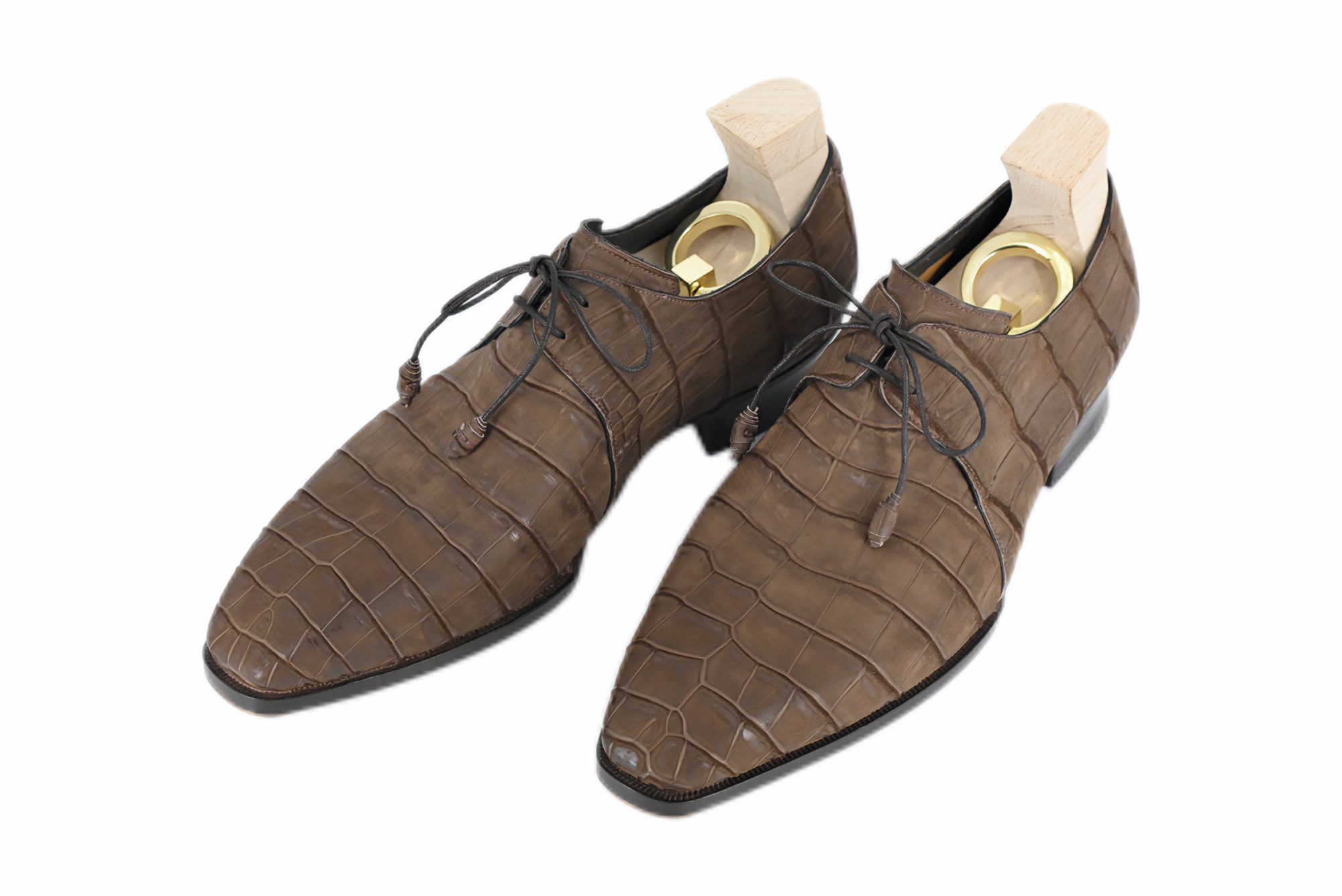 MTO Derby Plain Toe shoes 2 eyelets - Nubuck Crocodile Leather
