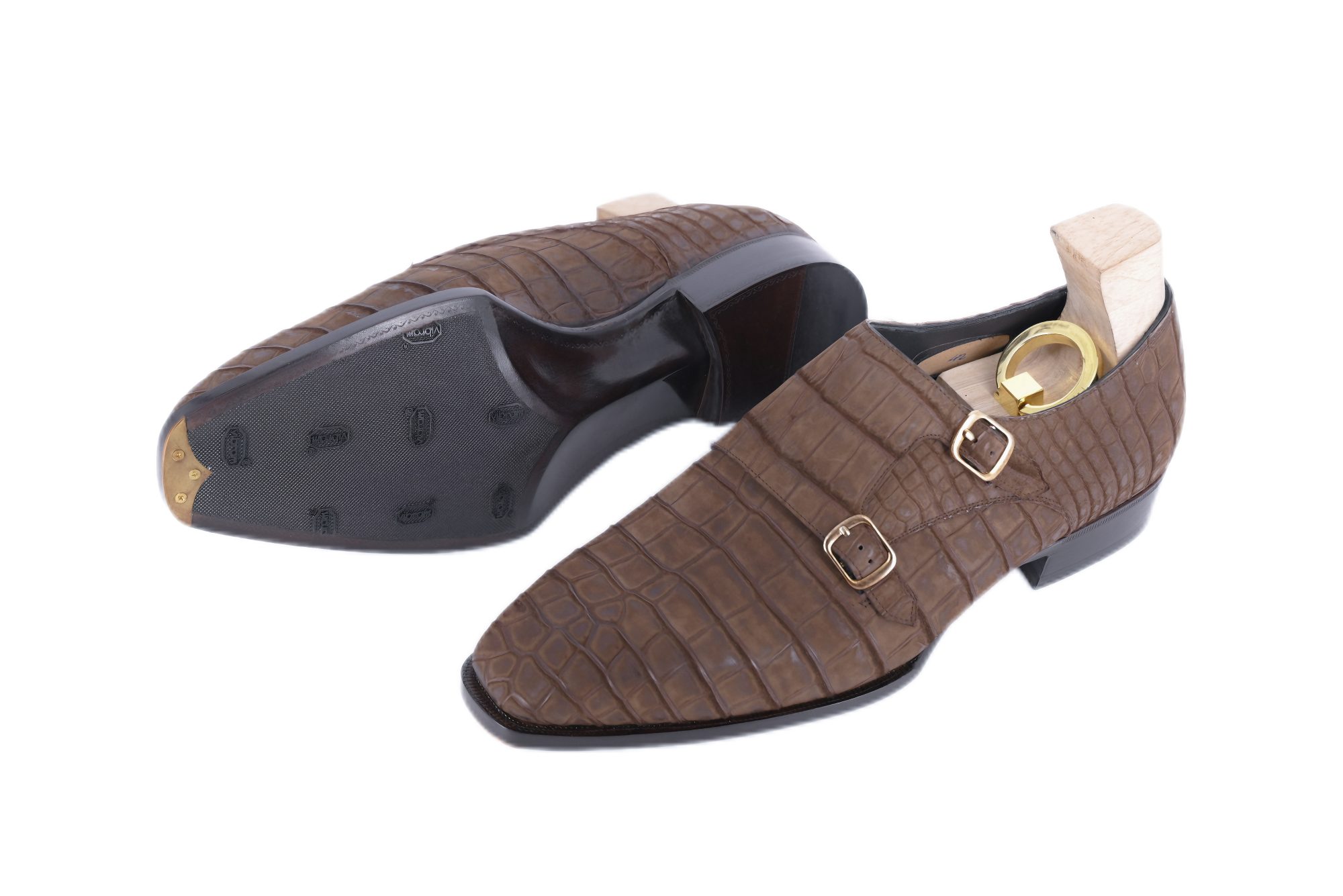 MTO Double monkstrap plain toe shoes - Nubuck Crocodile Leather