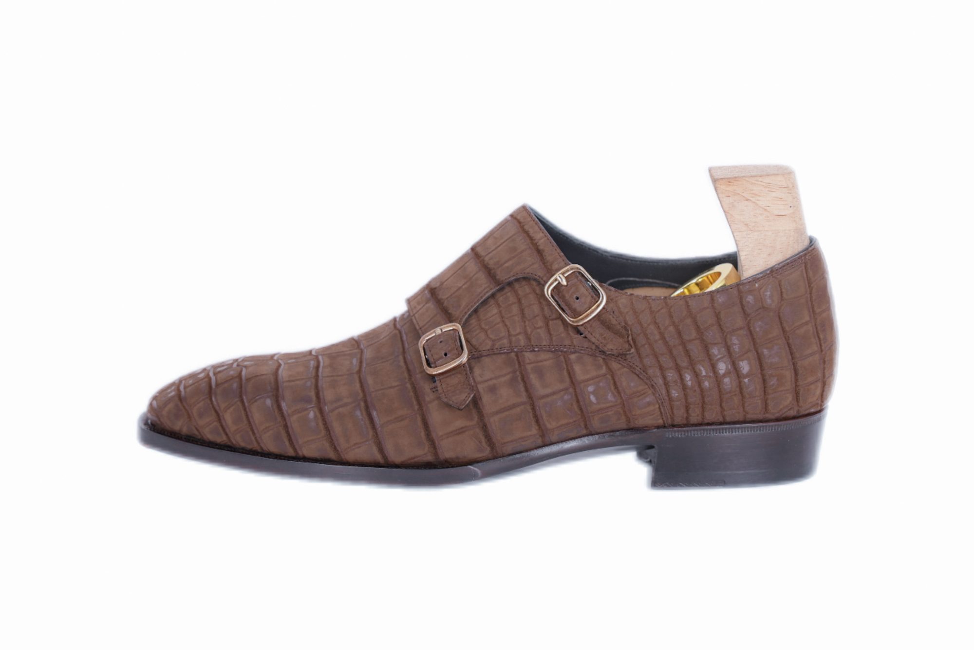 MTO Double monkstrap plain toe shoes - Nubuck Crocodile Leather