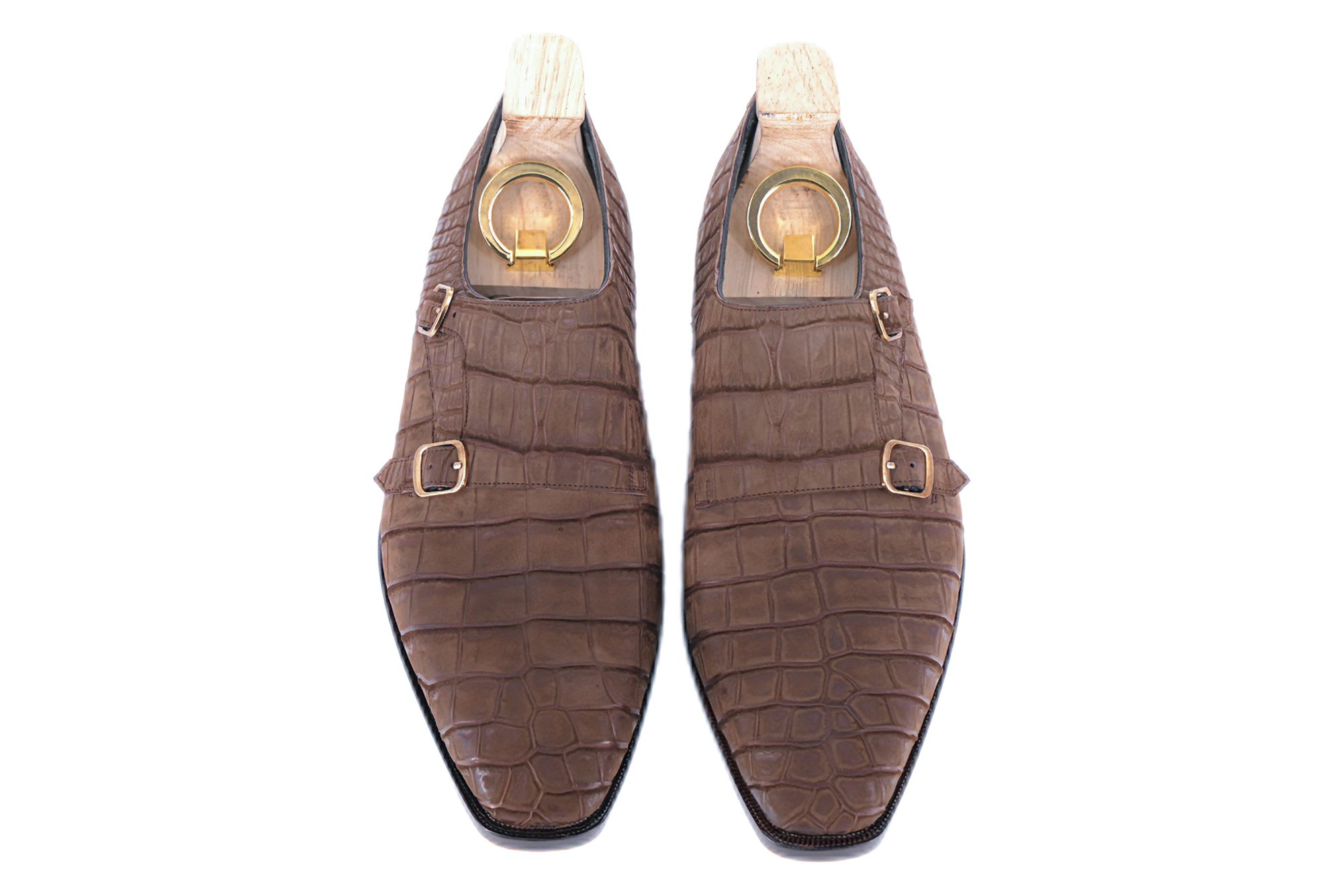 MTO Double monkstrap plain toe shoes - Nubuck Crocodile Leather