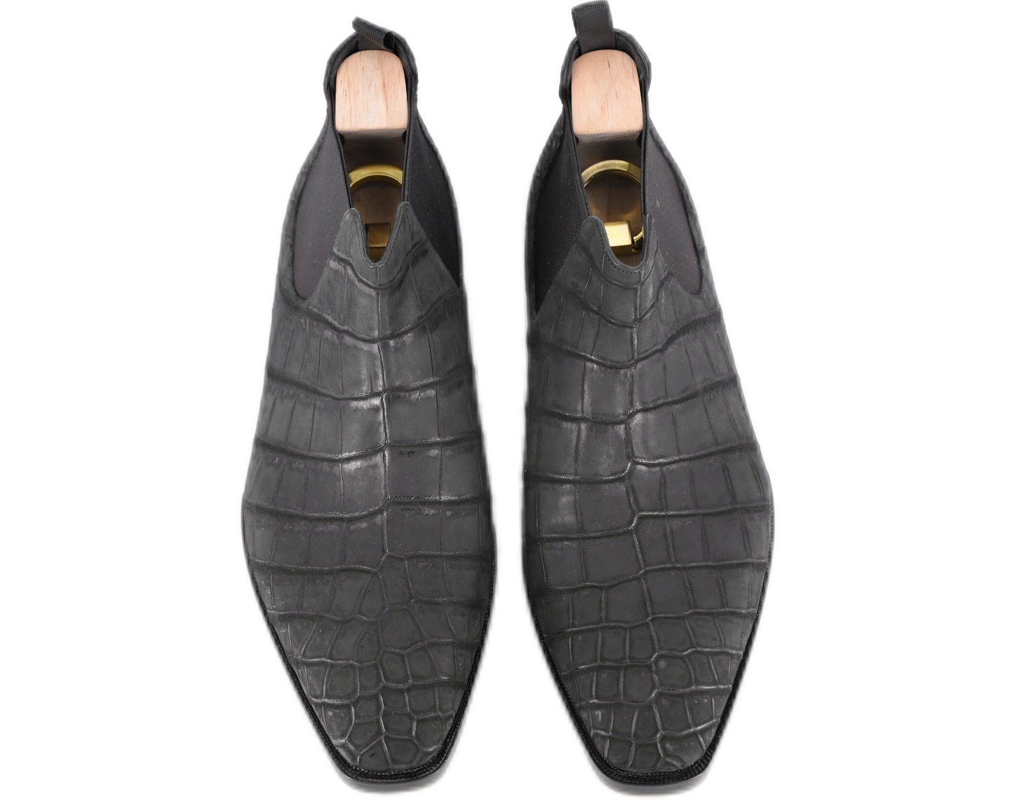 MTO Chelsea ankle boots - Black Nubuck Crocodile Leather