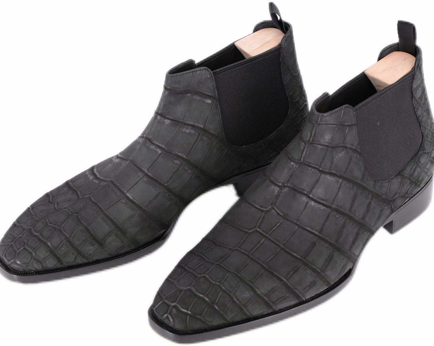 MTO Chelsea ankle boots - Black Nubuck Crocodile Leather