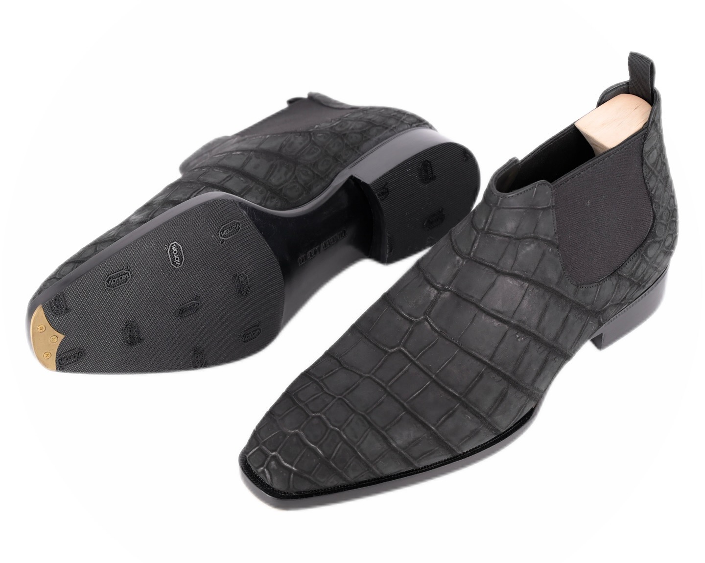 MTO Chelsea ankle boots - Black Nubuck Crocodile Leather
