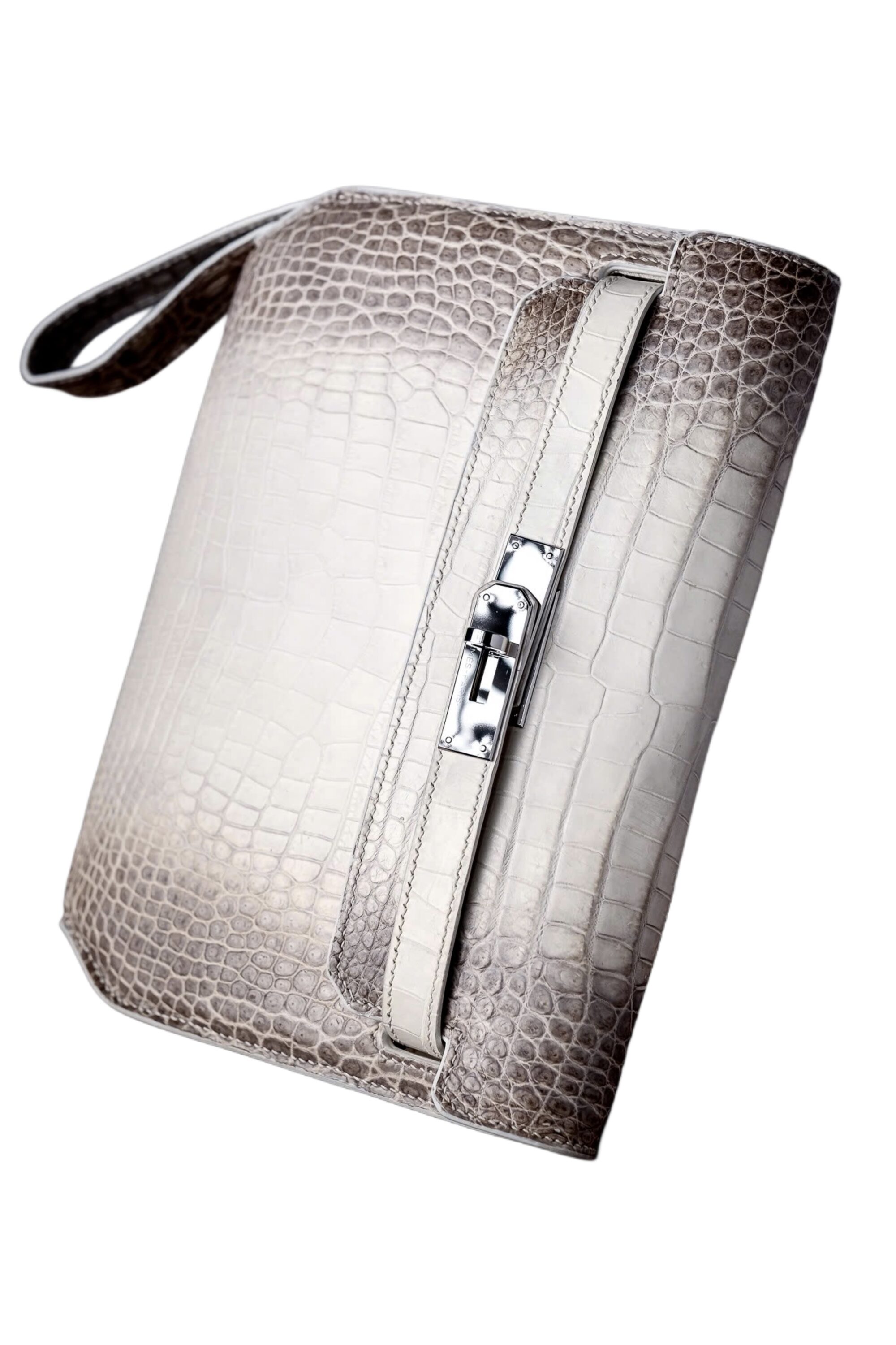 MTO Handcrafted Himalaya Crocodile kelly cut clutch