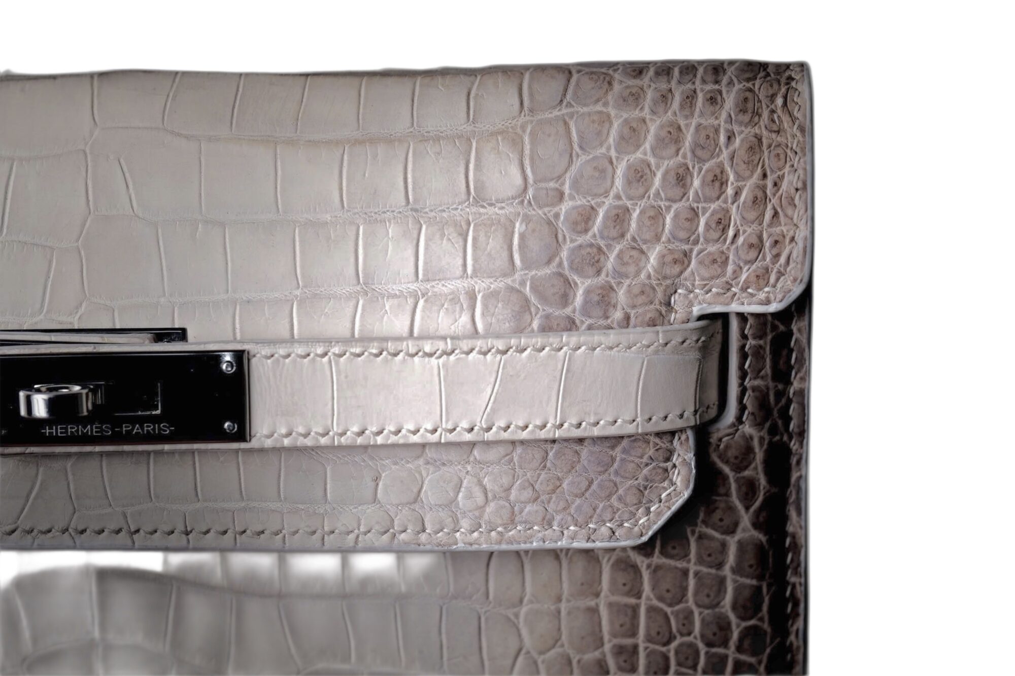 MTO Handcrafted Himalaya Crocodile kelly cut clutch