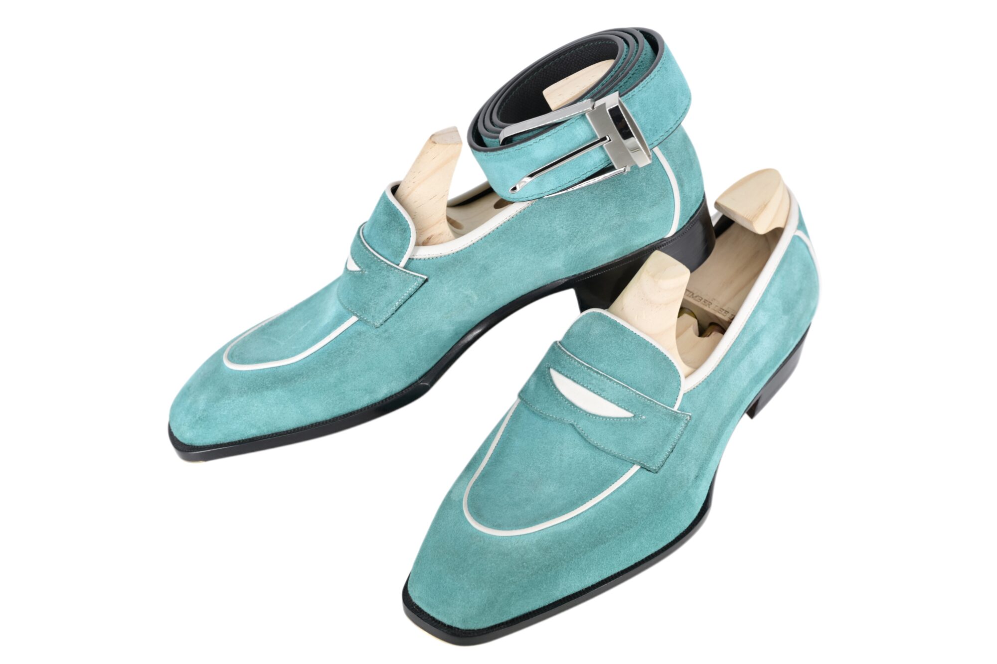 MTO Riviera - Turquoise suede penny loafers