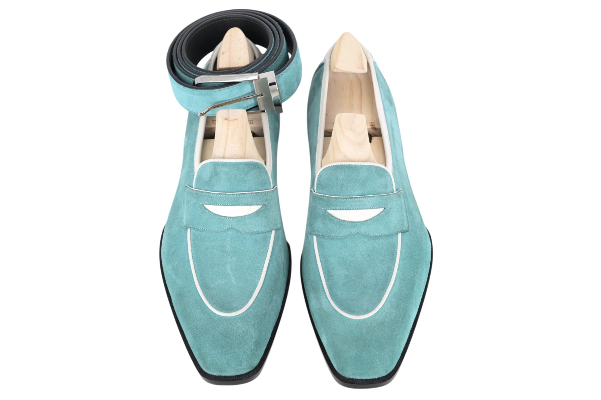 MTO Riviera - Turquoise suede penny loafers