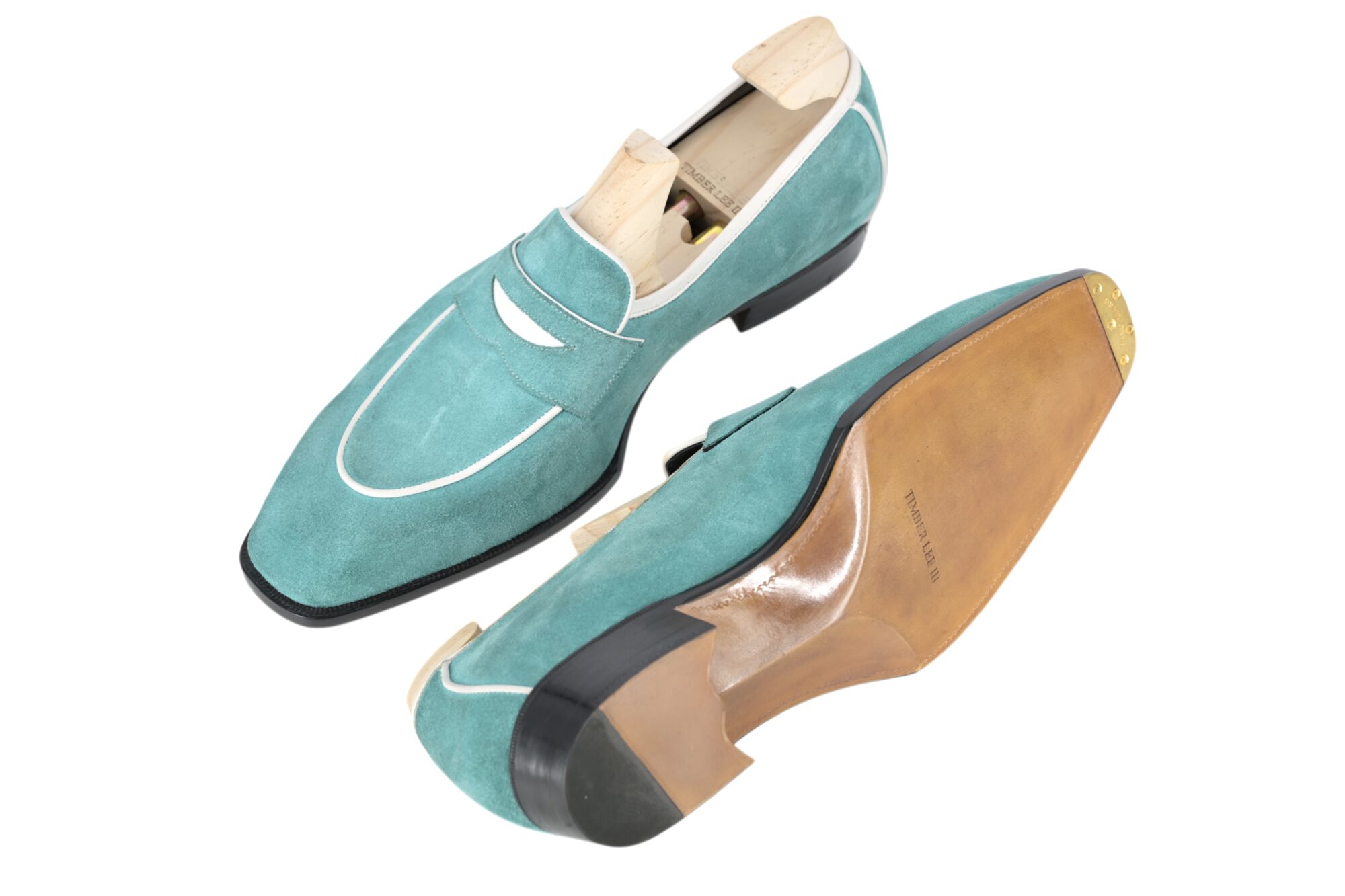 MTO Riviera - Turquoise suede penny loafers