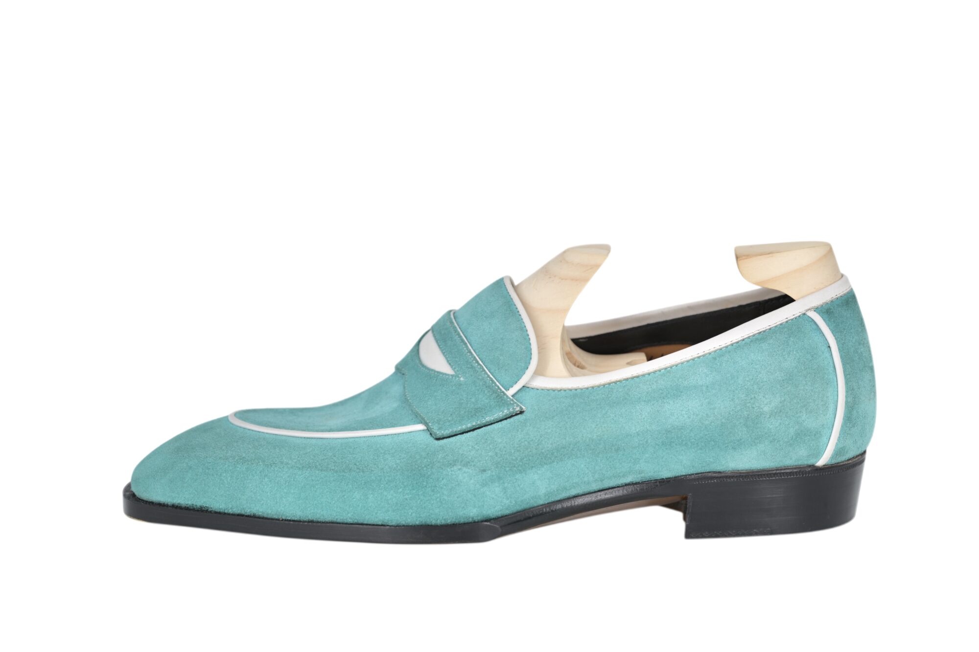 MTO Riviera - Turquoise suede penny loafers